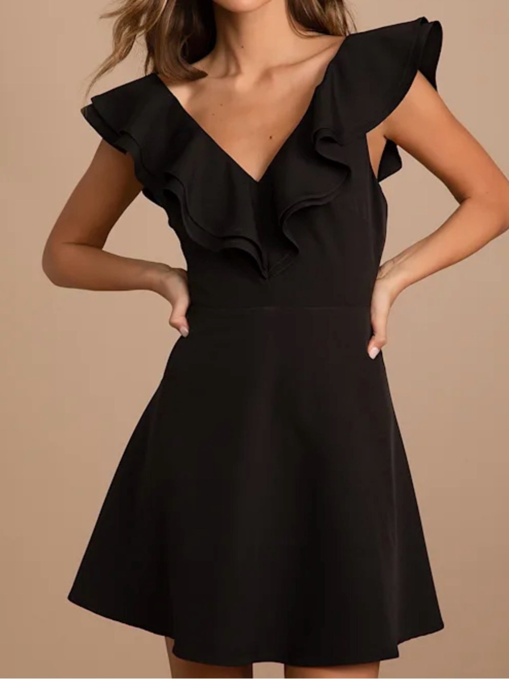 Lulu's Black Ruffle V-Neck Mini Dress